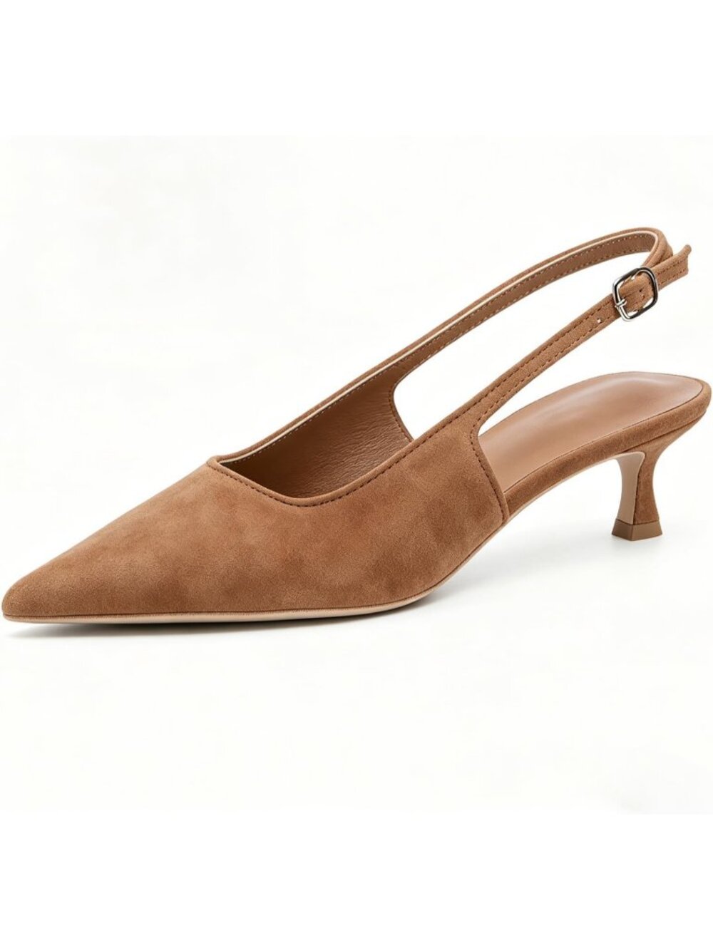 Women's Slingback Kitten Heels Low Heel Pointed Toe Apricot Pumps Formal Shoes - Picture 6 of 6